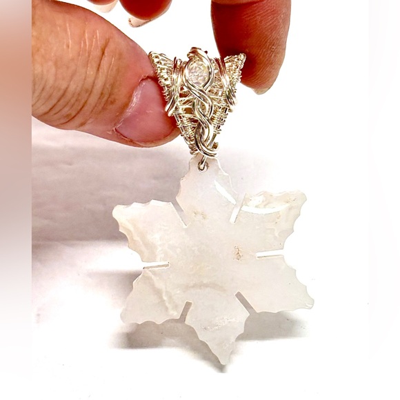 HAND CRAFTED Druzy Snow Agate Snowflake Wire Wrapped Pendant or Ornament, Gift - Picture 1 of 10